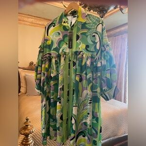 Fun green print Beulah Style babydoll dress.